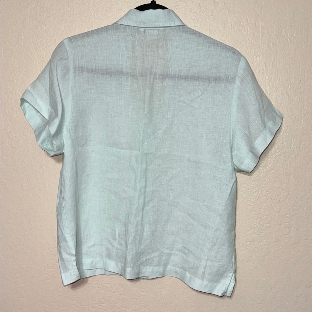 Habitat Womens Mint Green 100% Linen Button Front Short Sleeve Shirt Size M 4238 - Picture 4 of 9